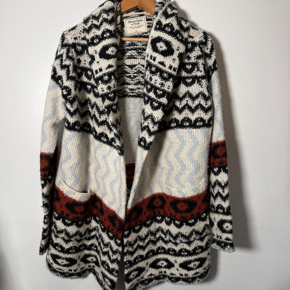 Abercrombie & Fitch Hooded Cardigan Sweater Large Southwestern Geometric Pattern